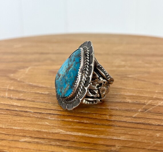Vintage Navajo B Sterling Silver Turquoise Large Chun… - Gem