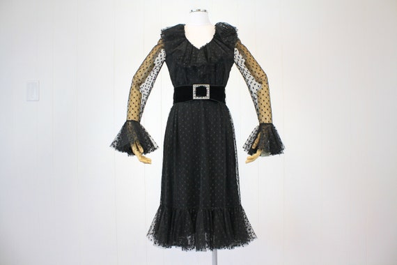 1960s Black Polka Dot Ruffle Dress Deadstock NWT - image 1