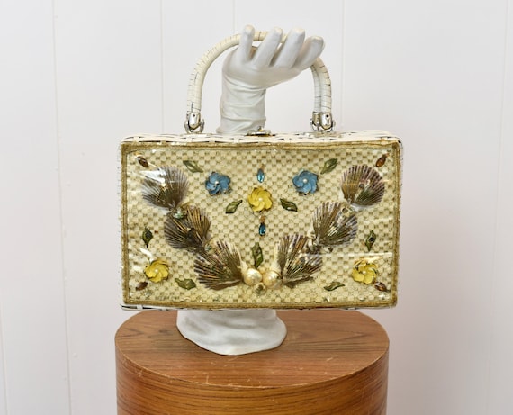 1960's White Wicker Handbag - Gem