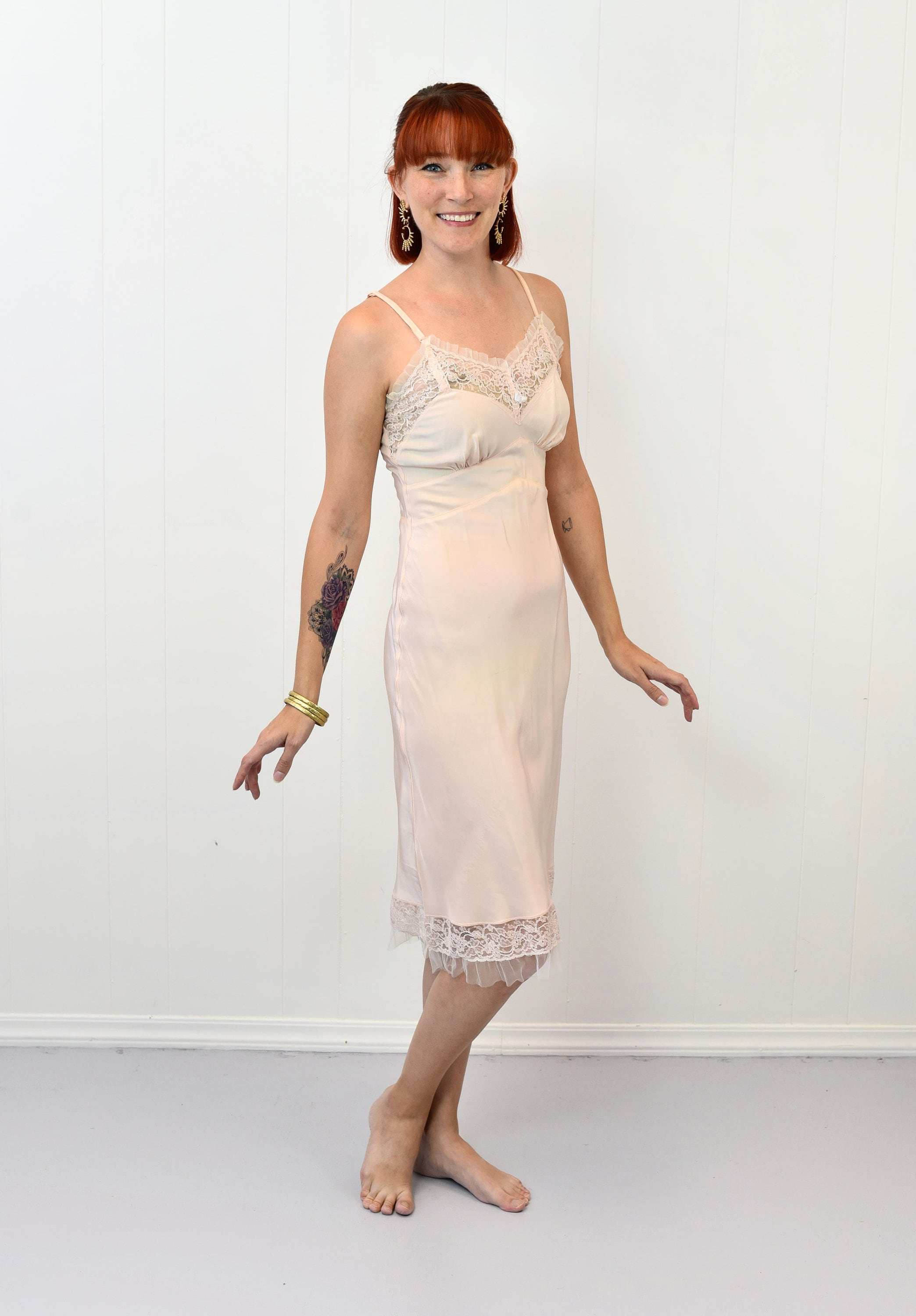 1940s/1950s Pink Floral Lace Rayon Superfit by Superior