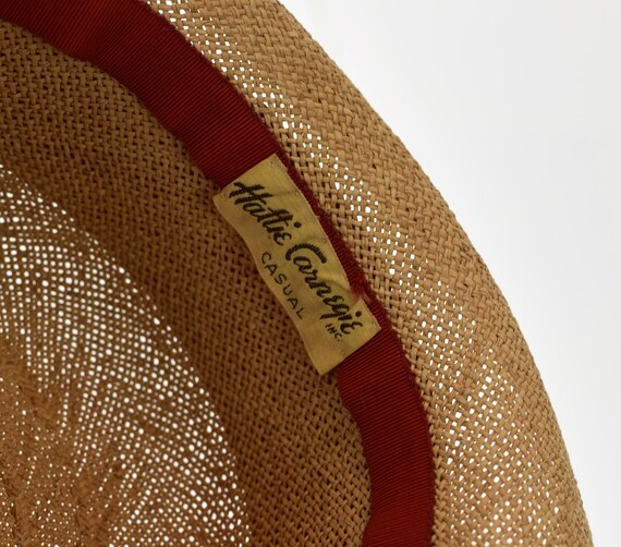 1950s Hattie Carnegie Straw Sun Hat with Red Ribbon Gem