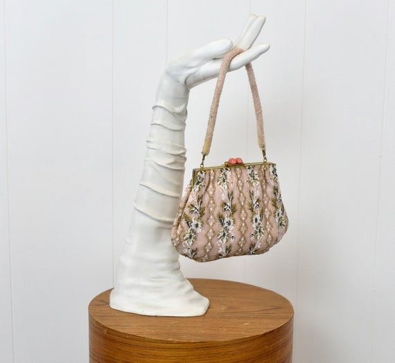 1950s Pink Floral Saks Fifth Avenue Beaded Purse … - image 3