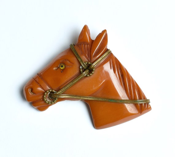 1940s Bakelite Horse Head Novelty Brooch Pin Gem