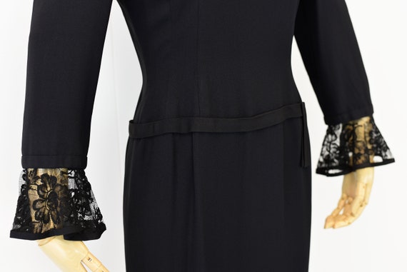 1950s Black Dress with Removable Lace Cuffs - image 3