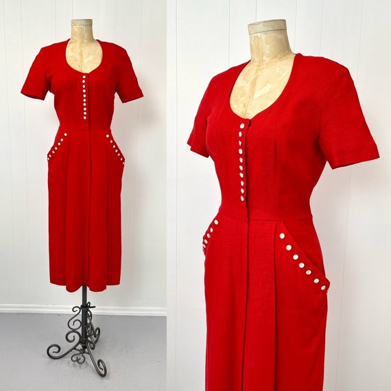 1940s Red Bombshell Front Zip Wiggle Pinup Dress - image 1