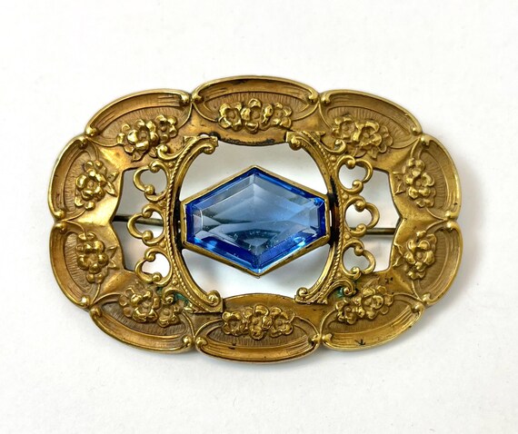 Antique 1800s Victorian Art Nouveau Blue Glass St… - image 1