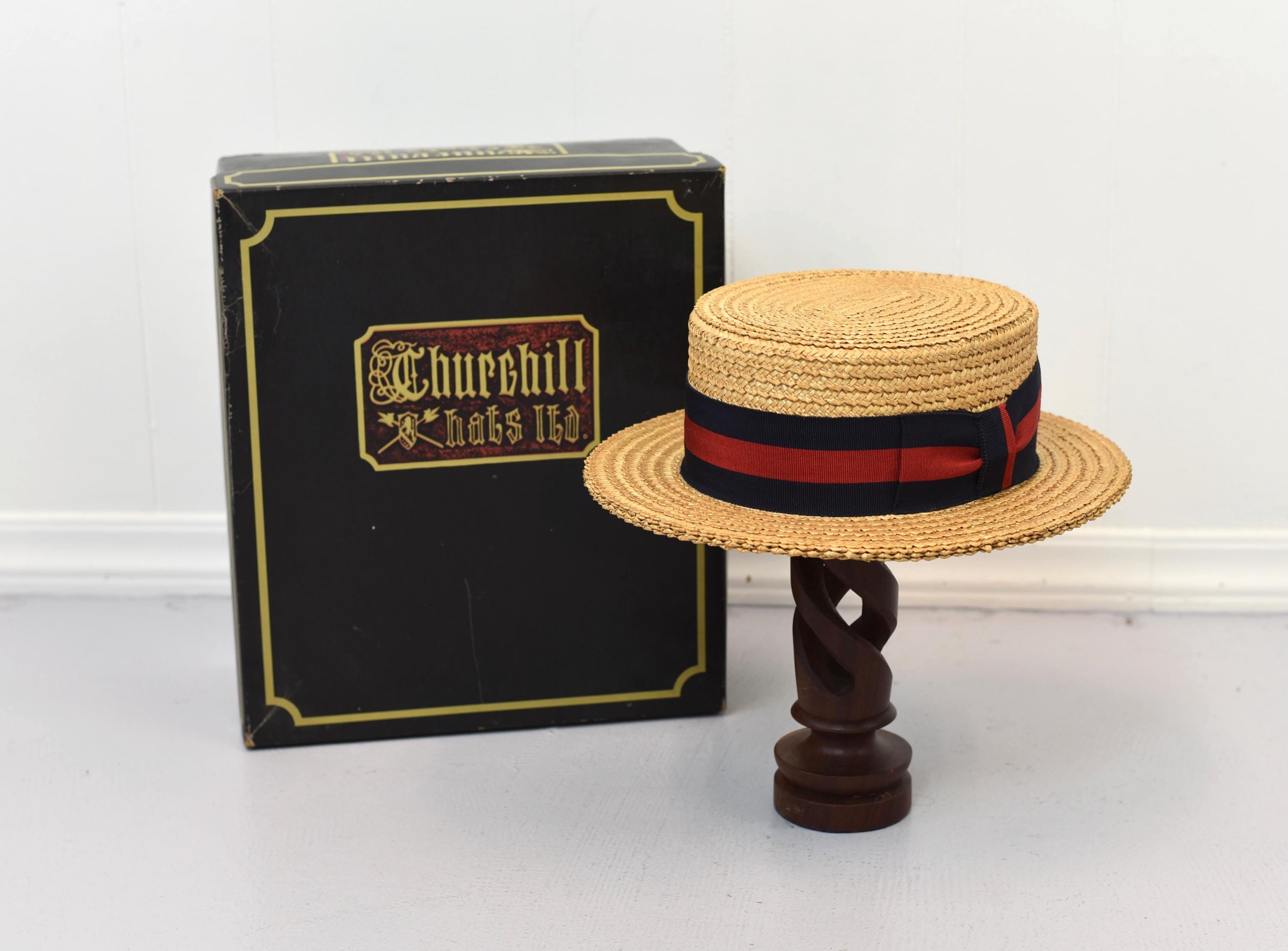 CHIC 1960\'s NAVY STRAW HAT WITH TALL CROWN AND NAVY GROSGRAIN/VINYL BAND Vintage Dark Blue Wide Brim Hat, Straw with Big Flower  main image 2