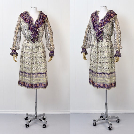 RARE 1970s Silk Striped Floral Judith Ann for Hei… - image 1