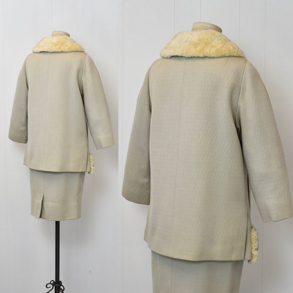 1960s Beige Taupe Visconti Faux Fur Coat & Skirt … - image 7