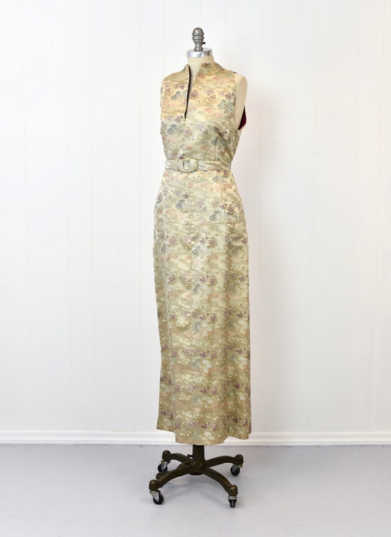 1950s Asian Inspired Floral Novelty Print Brocade… - image 3