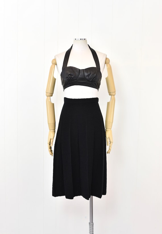 1980s Adolfo Saks Fifth Avenue Black Wool Pleated… - image 10