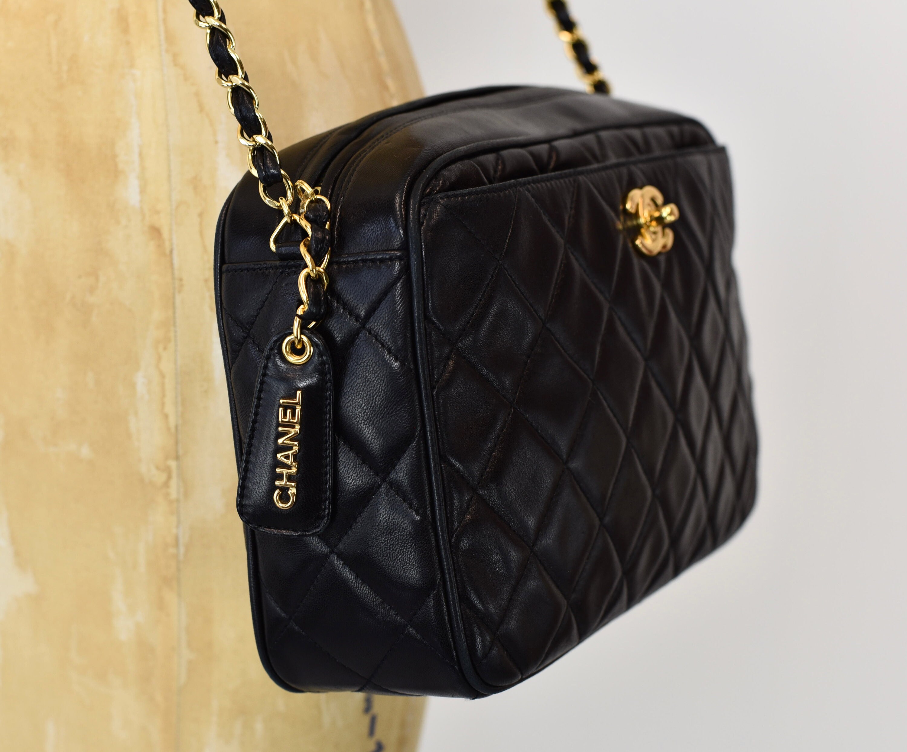 1990s Chanel Black Quilted Lambskin Leather With Gold Tone 