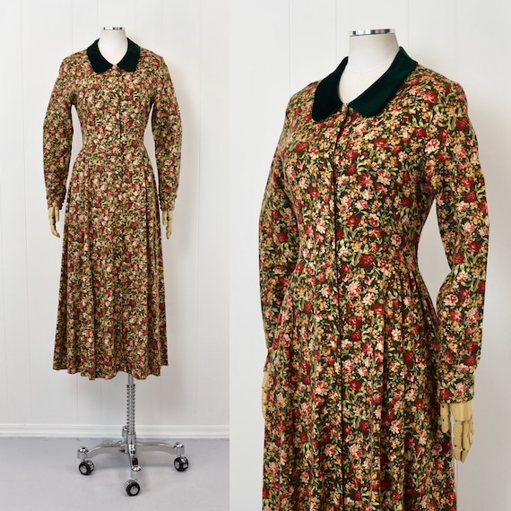 1980s Laura Ashley Green Floral Rose Print Cottag… - image 1