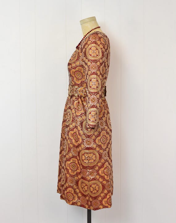 1960s Adele Simpson Brocade Metallic Red Orange R… - image 10
