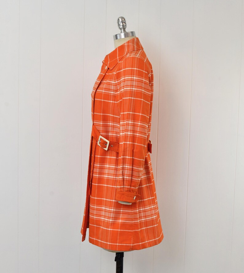 1970s Courreges Hyperbole Orange White Plaid Cotton Coat Jacket Dress image 9