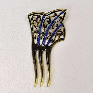 Antique Victorian 1800s/1900s Blue Rhinestone Mantilla Style Celluloid Decorative Wedding Hair Comb Accessory