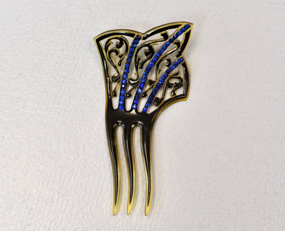 VTG Art Deco Celluloid Blue Rhinestone Hair Fork Comb VTG Art Deco Celluloid Blue Rhinestone Hair Fork Comb main image 3