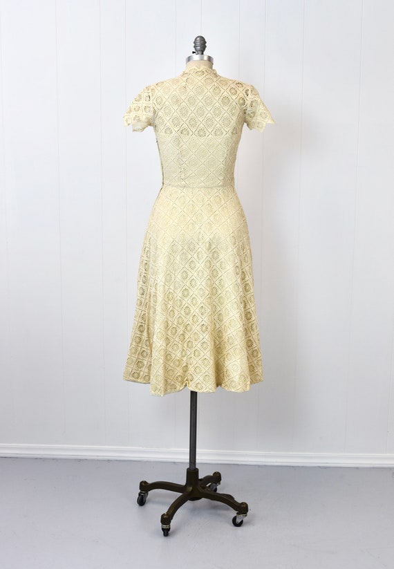 1940s/1950s Spiderweb Lace Cream Ivory Day Dress … - image 6