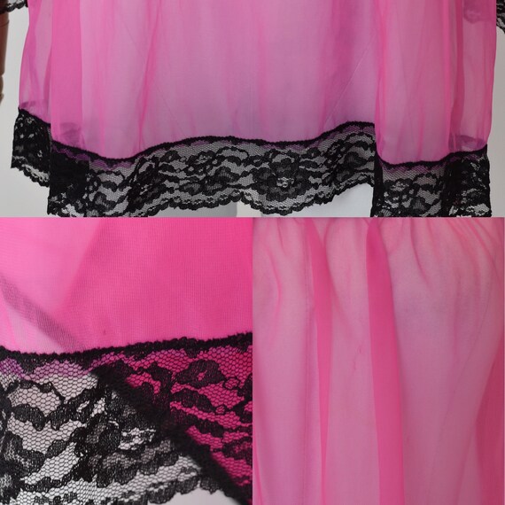 1960s/1970s Hot Pink Black Lace Blouse & Panties … - image 10