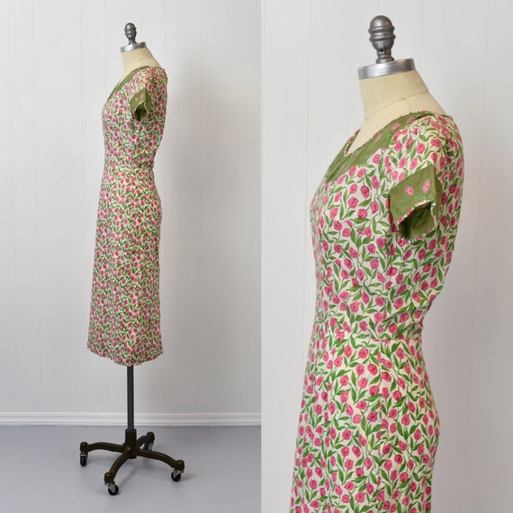 1950s Tulip Floral Novelty Print Wiggle Pencil Dr… - image 5