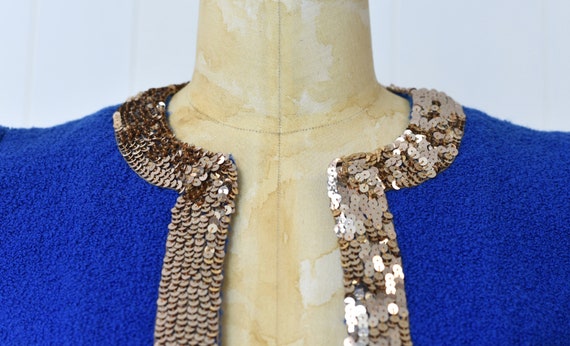 1980s Adolfo Cobalt Royal Blue Sequin Two Piece J… - image 3