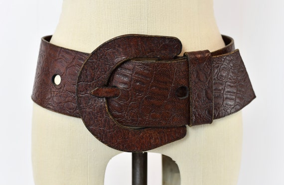 1970s Brown Alligator Oversized Statement Belt - image 1