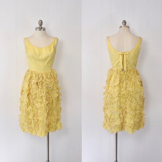 1950s Yellow Ruffle Party Dress - image 1