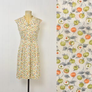 1950s Peaches Fruit Novelty Print Orange Green Cotton Styled by Miss Smith Pinup Day Dress