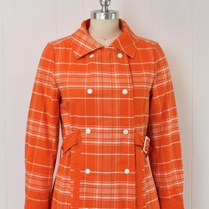 1970s Courreges Hyperbole Orange White Plaid Cotton Coat Jacket Dress image 2