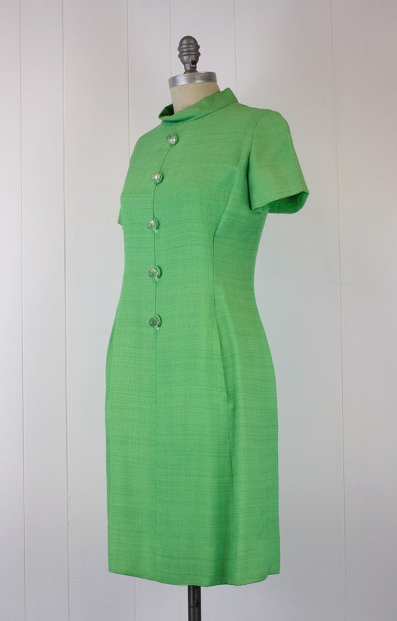 1960s Kelly Green Dress Large Faux Buttons Mod - image 2