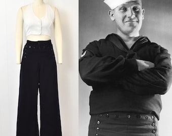 パンツ 40-50s us.navy Sailor Pants 1940s US Navy 14 Anchor Button Dark Blue Wool Military Sailor