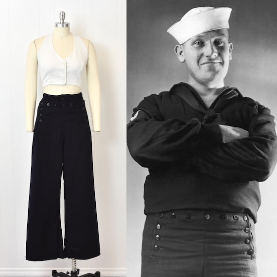 1940s US Navy 14 Anchor Button Dark Blue Wool Military Sailor