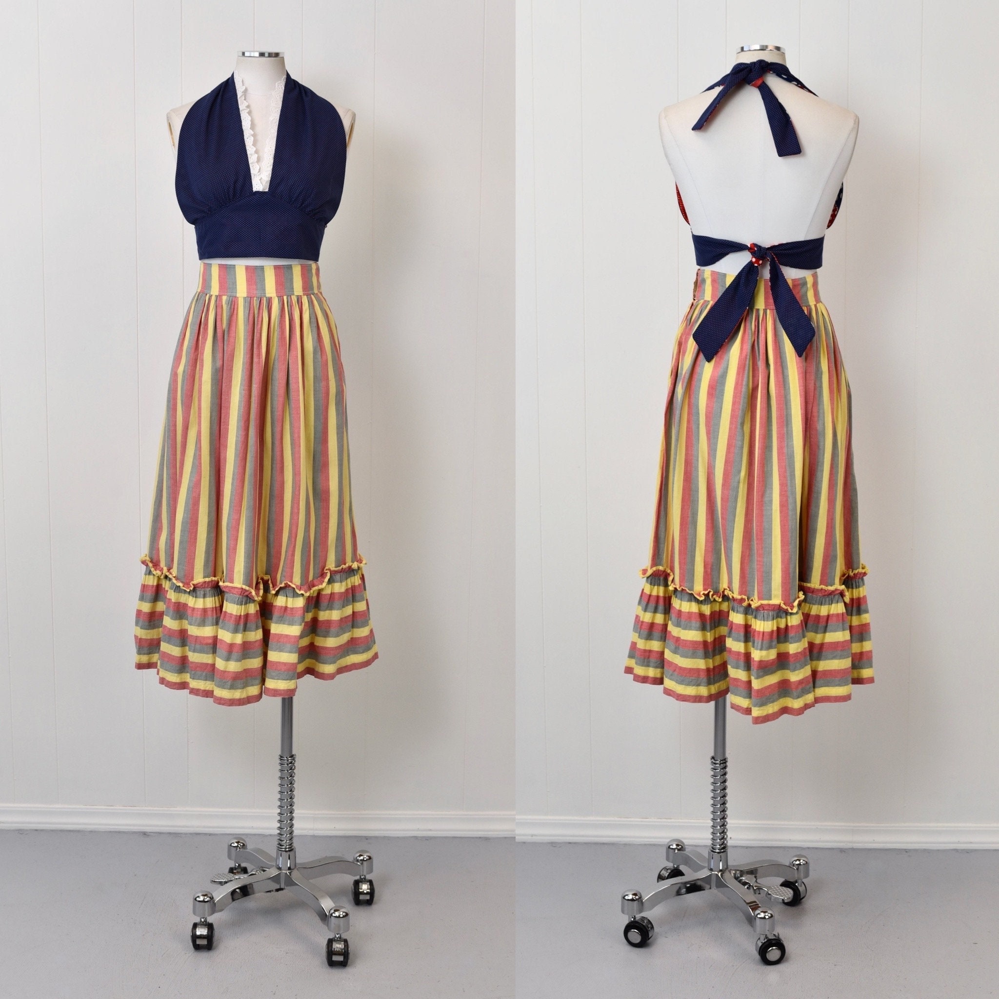 1940s Striped Circus Ruffled Maxi Peasant Skirt Etsy