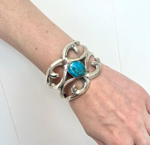 1960s Turquoise FJ Sterling Silver Sand Cast Native American