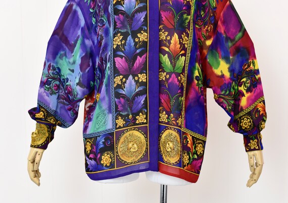 1980s Gianni Versace Colorful Silk Novelty Print … - image 3