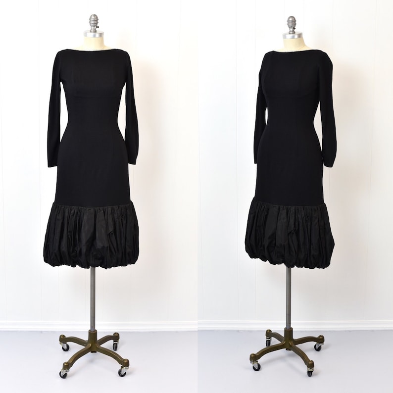 1960s Black Rhinestoned Party Dress image 1