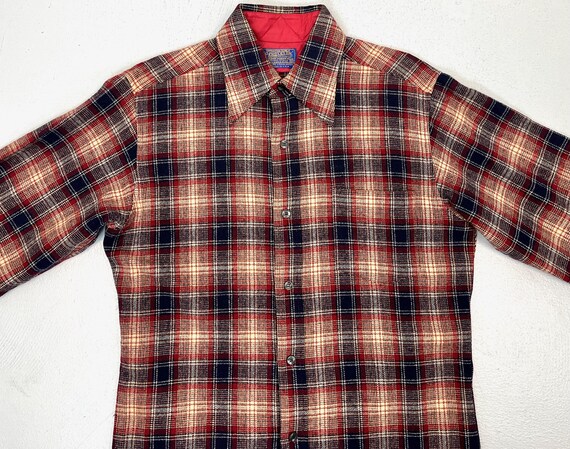 1960s/1970s Pendleton Plaid Wool Red White Blue Long Sleeve Button