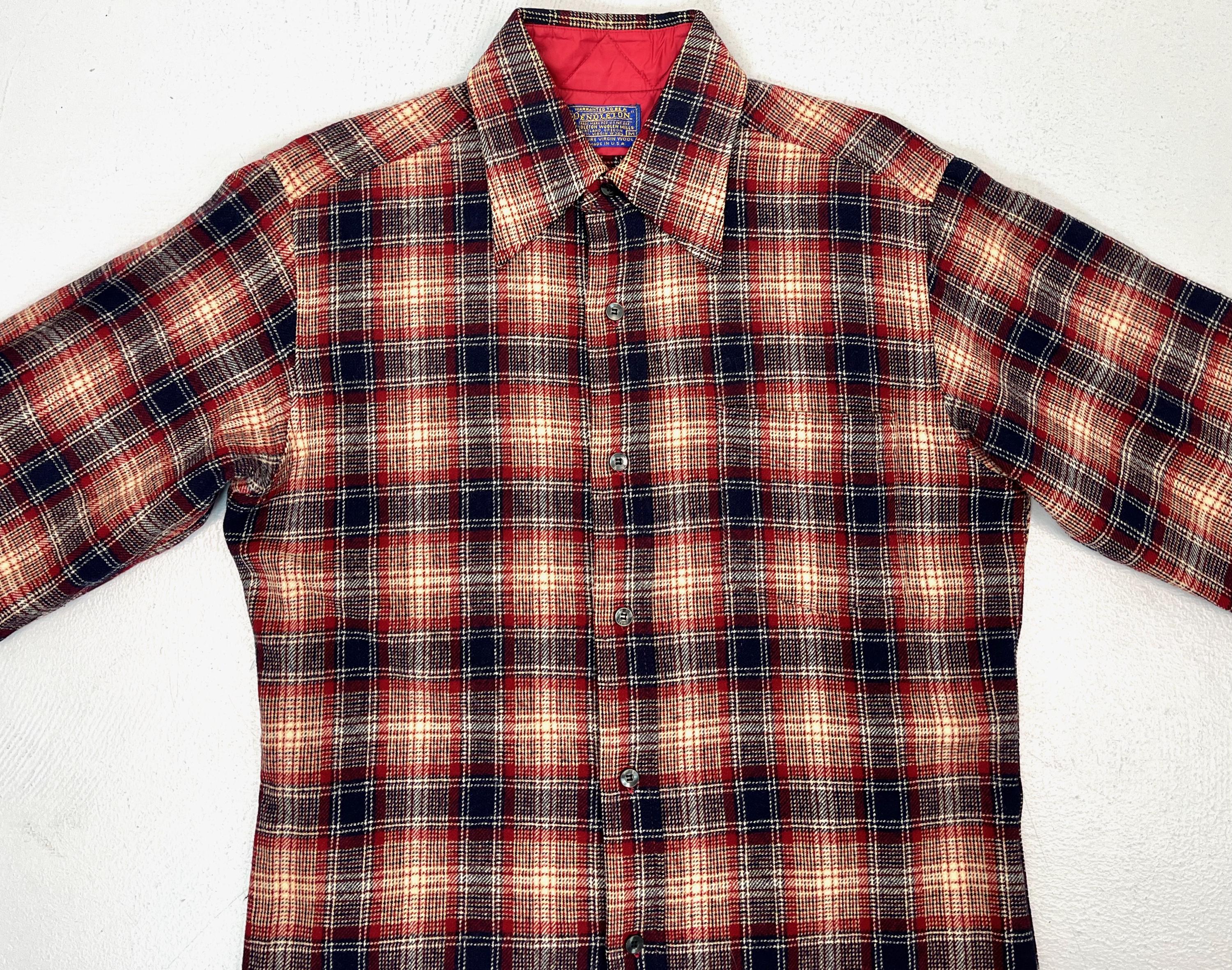 1960s/1970s Pendleton Plaid Wool Red White Blue Long Sleeve Button