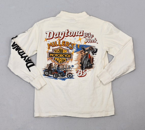 1985 Daytona Bike Week Miller's Custom Motorcycle Parts White Long Sleeve Biker Shirt