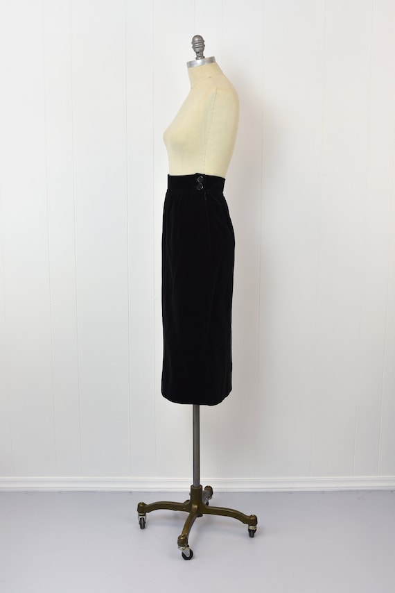 1980s Yves Saint Laurent Black Velvet Pencil Skirt - image 6