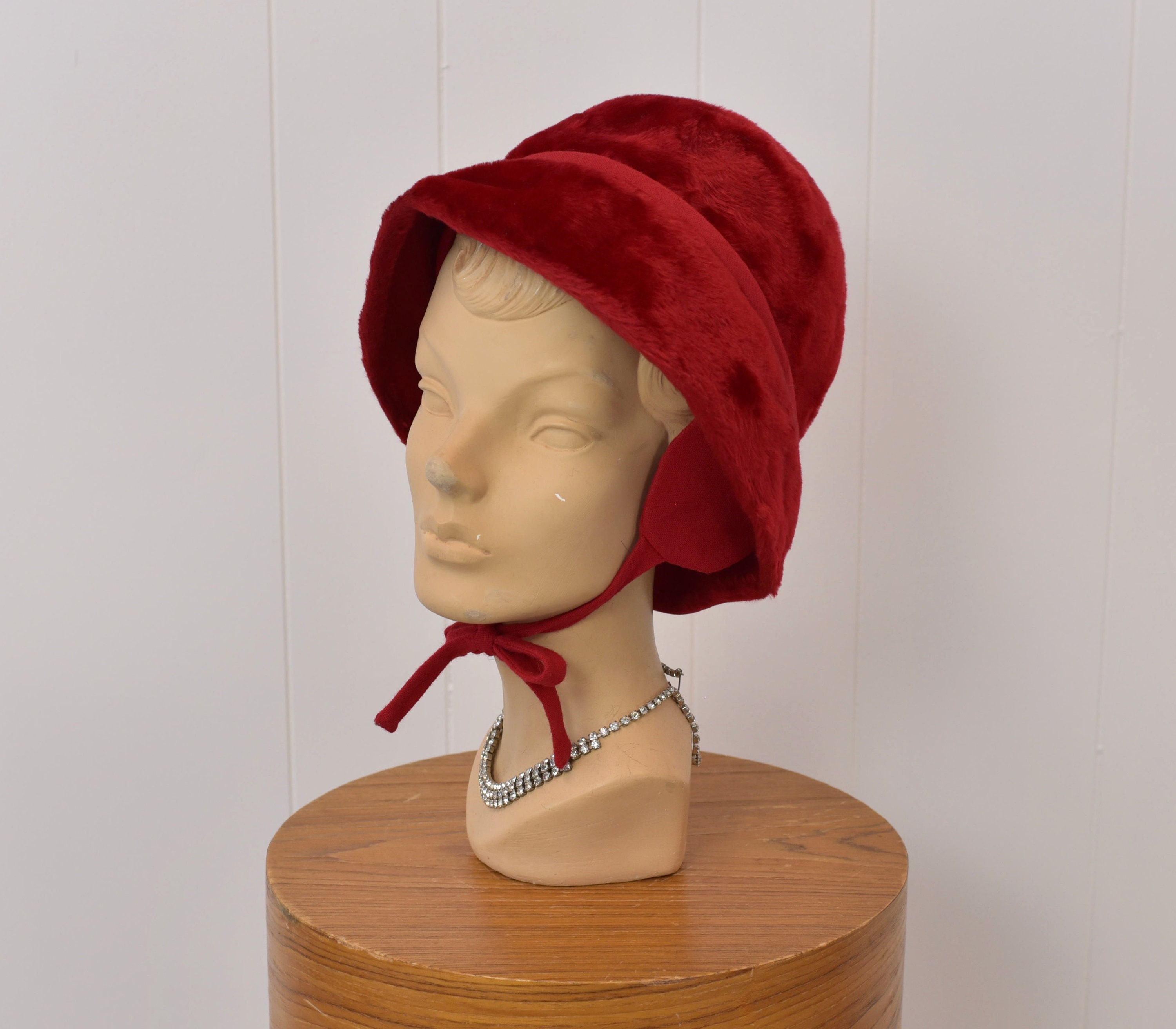 1960s Red Saks Fifth Avenue Faux Fur Tie Bucket Hat - Etsy