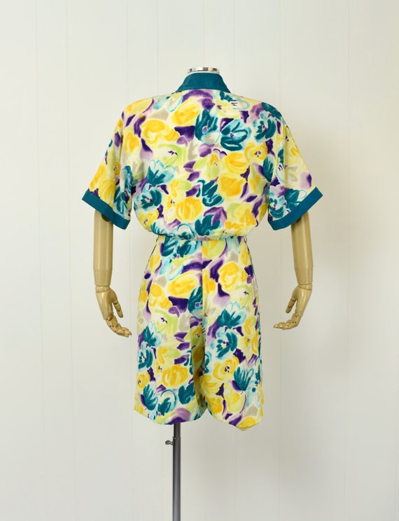 1980s Oscar de la Renta Floral Silk Romper - image 6