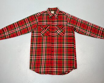 1960s/1970s Red Plaid Cotton Flannel 5 Five Brother Mens Long