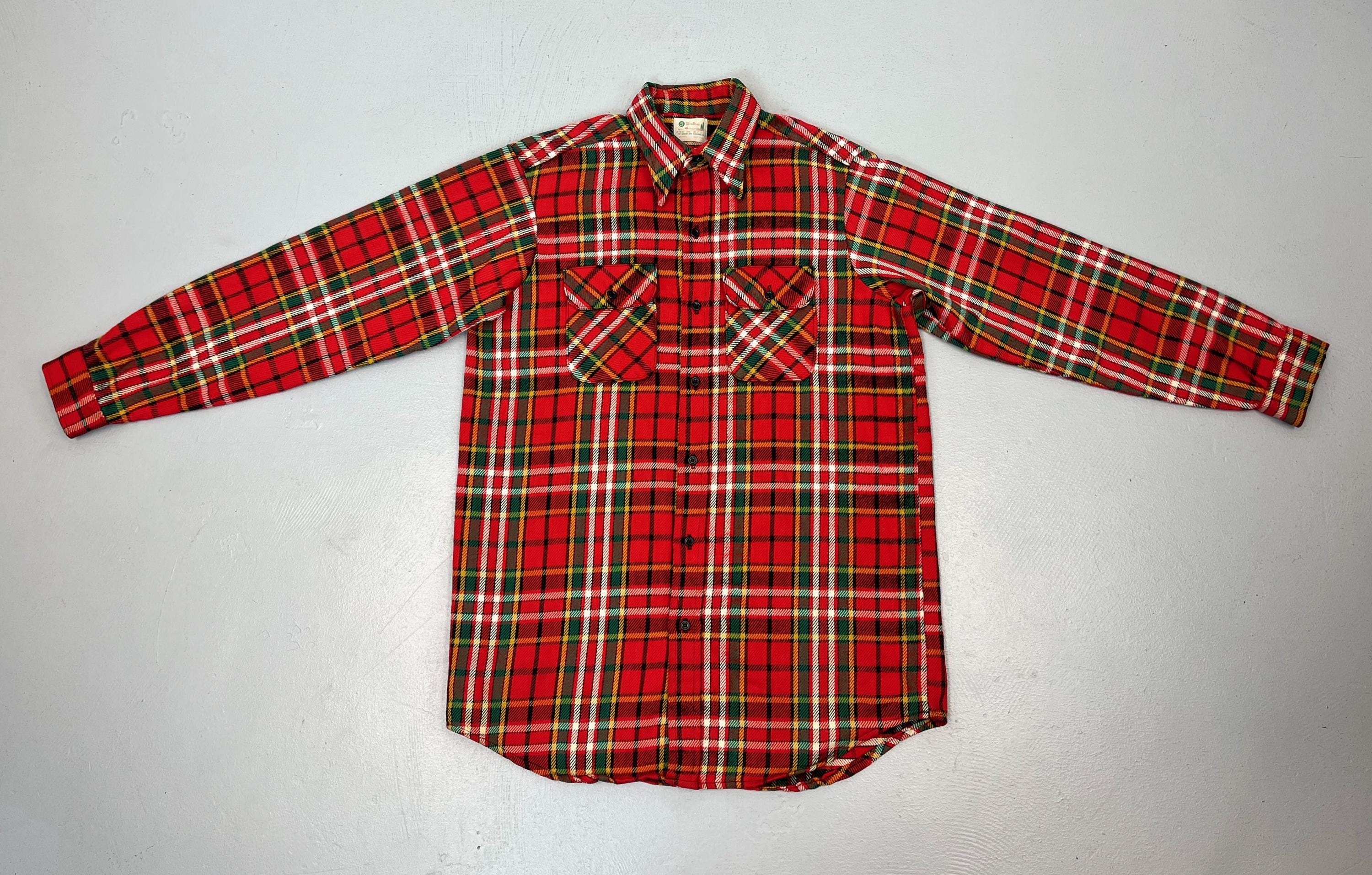 1960s/1970s Red Plaid Cotton Flannel 5 Five Brother Mens Long