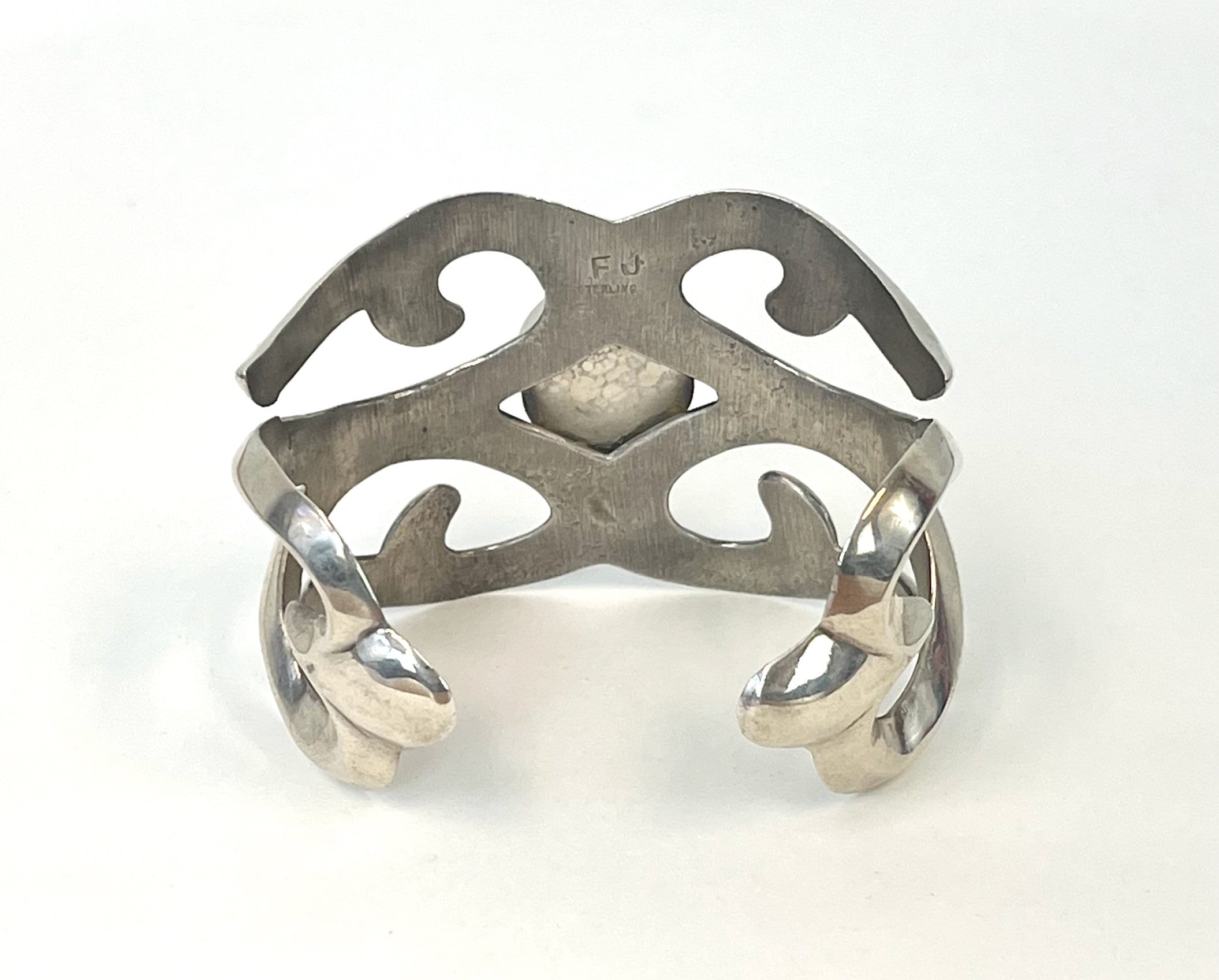 1960s Turquoise FJ Sterling Silver Sand Cast Native American