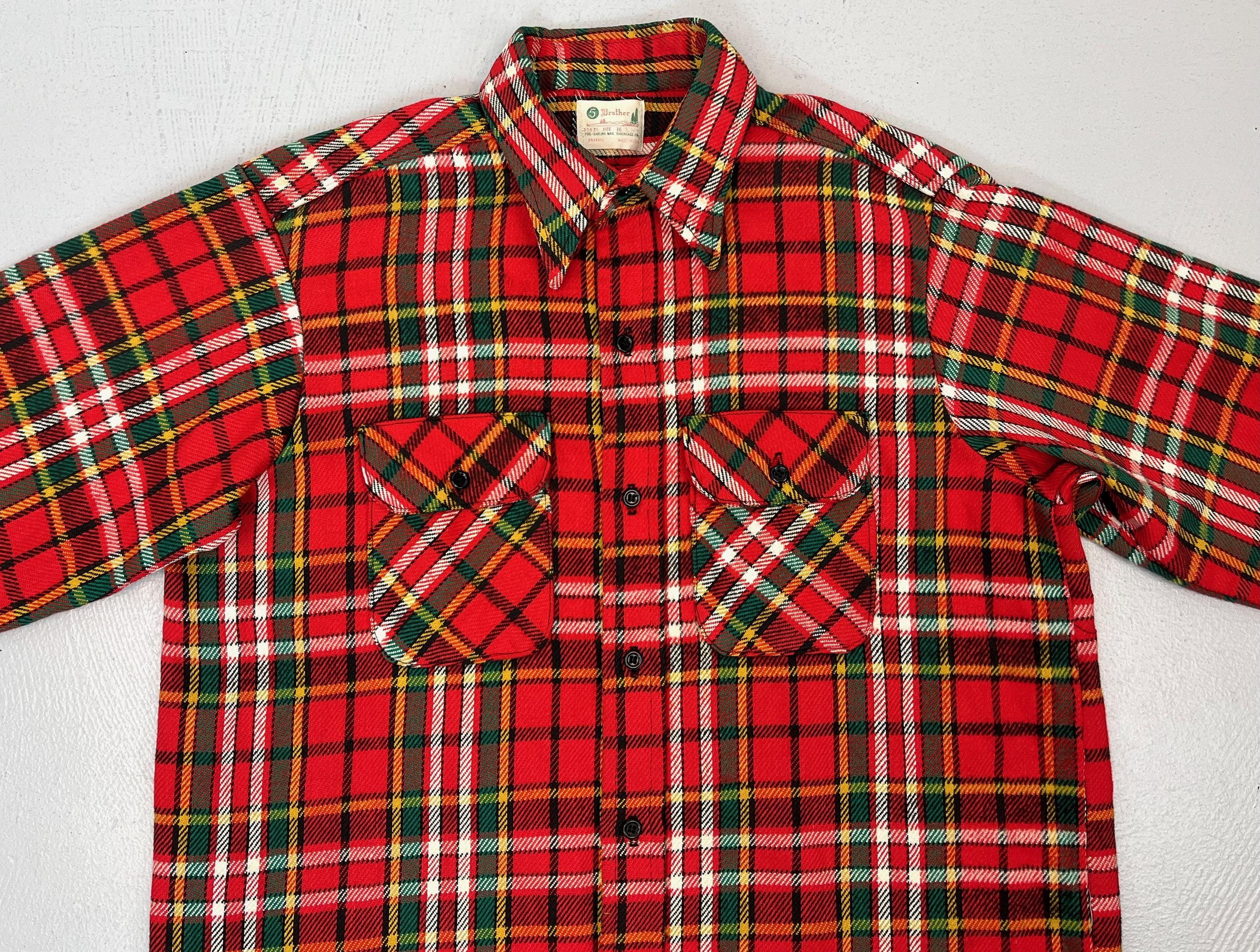 1960s/1970s Red Plaid Cotton Flannel 5 Five Brother Mens Long 