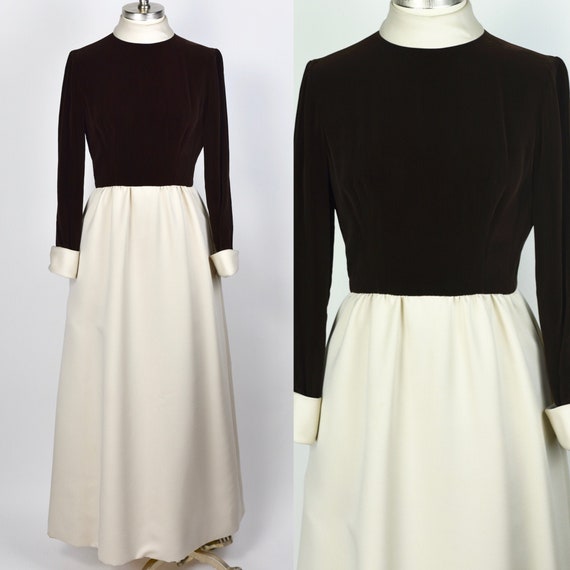 1970's Malcolm Starr Dark Brown & Ivory Gown