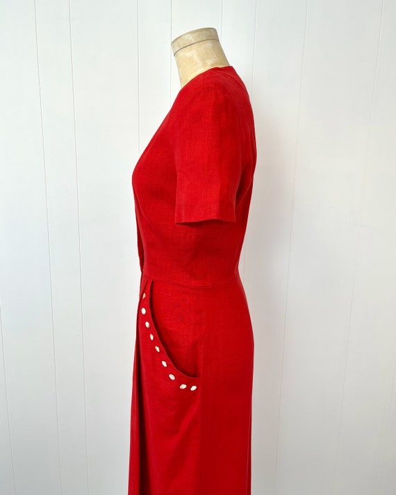 1940s Red Bombshell Front Zip Wiggle Pinup Dress - image 5