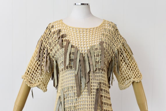 1970s Crochet Blouse with Suede - image 2