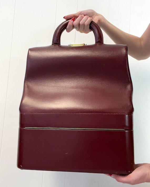 1960s Oxblood Dark Brown Leather Doctors Bag Trai… - image 6